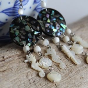 Vintage Abalone Mosaic Seahorse Earrings